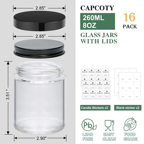 Maredash 8 oz glass jar with black plastic lid for secure storage.