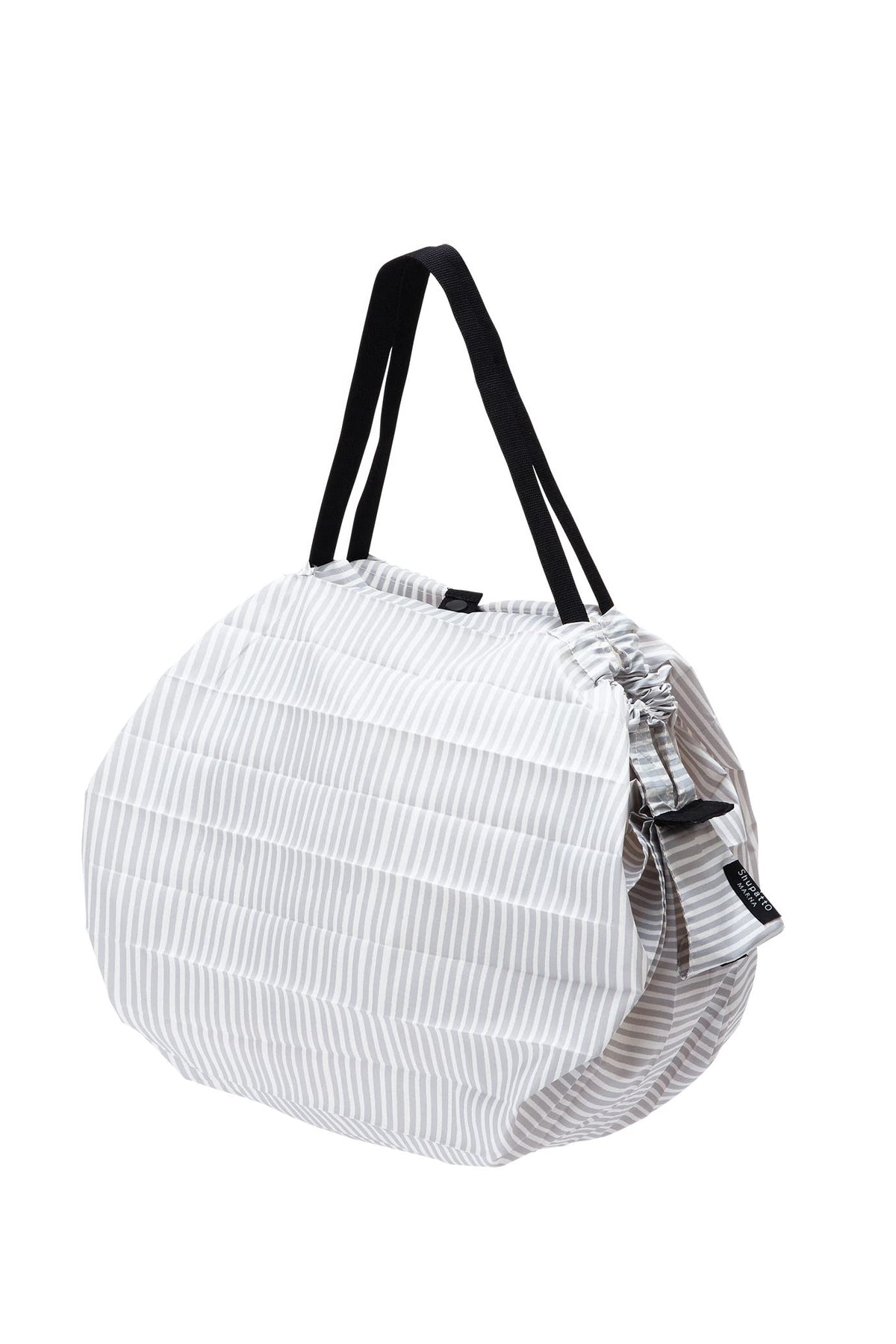 MARNA Shupatto Compact Bag M SEN Stripe, foldable tote for everyday shopping and easy storage.