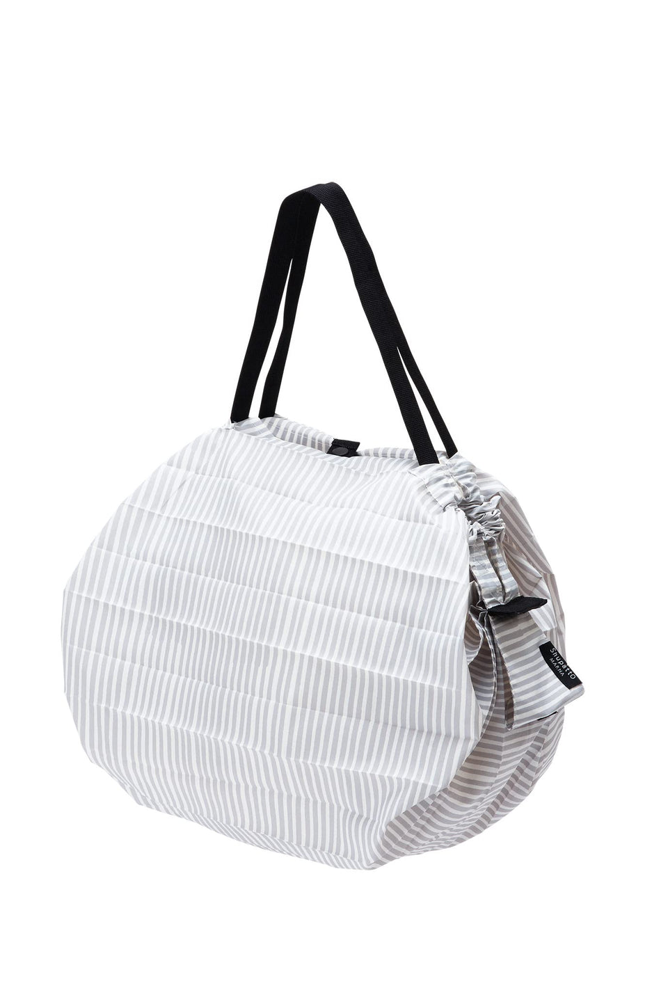 MARNA Shupatto Compact Bag M SEN Stripe, foldable tote for everyday shopping and easy storage.