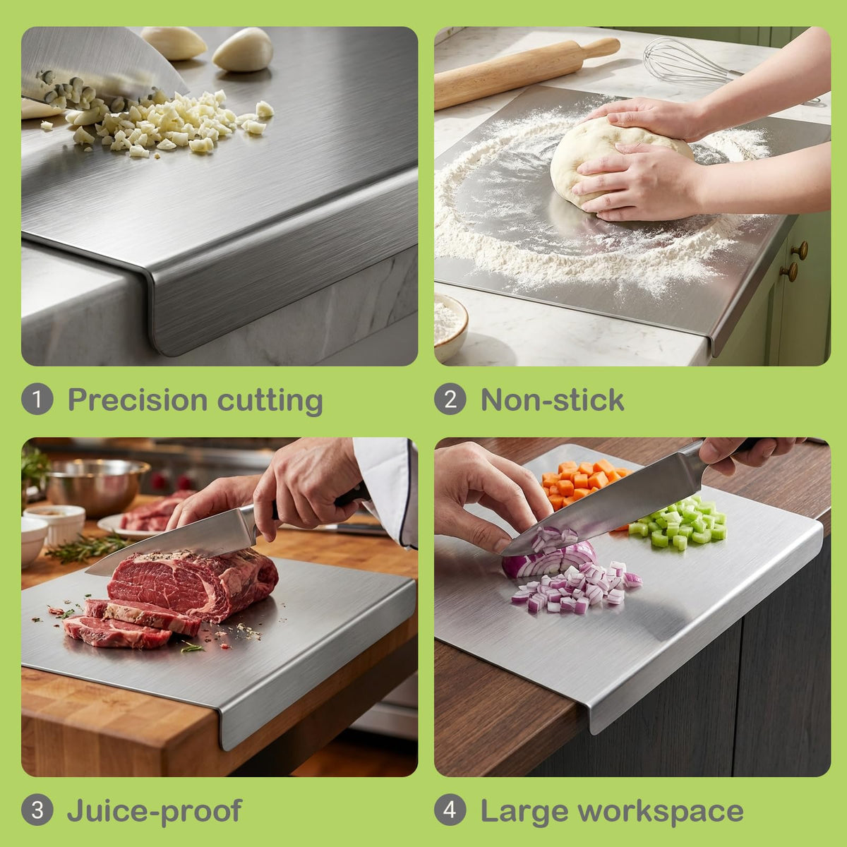 MARRASSA cutting board doubles as heat shield or trivet for hot dishes.
