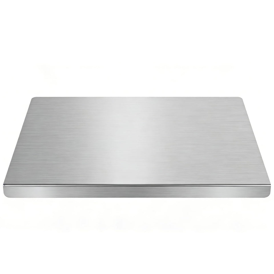 MARRASSA stainless steel cutting board lip on counter provides stable chopping.