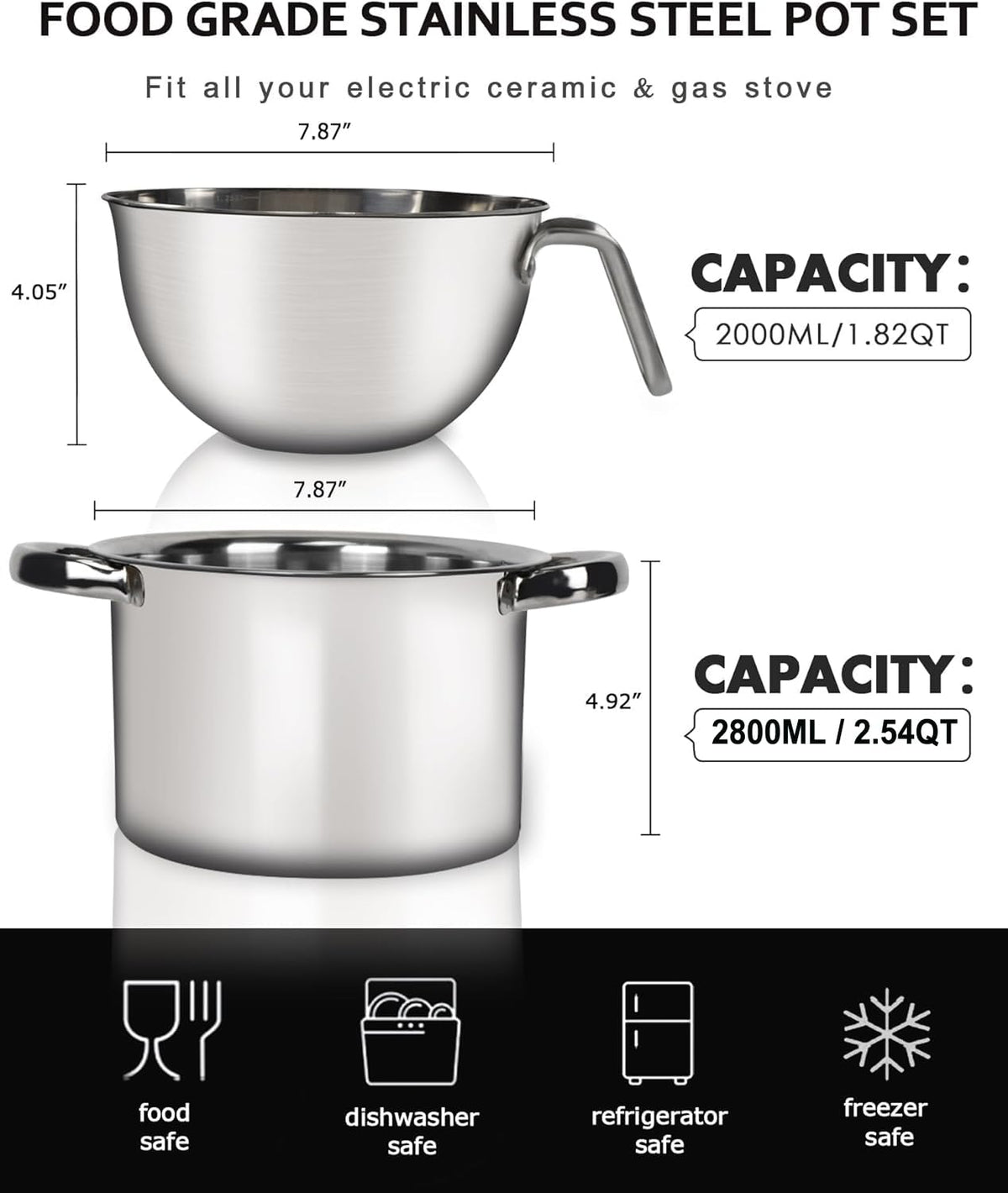 Marsheepy 2800ml stainless steel pot ready for stove top melting