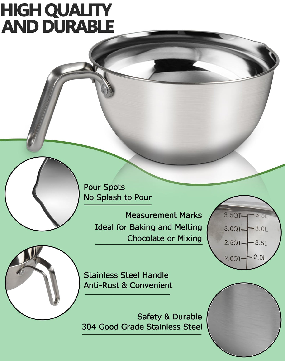 Marsheepy stainless steel pot 5000ml 4-5qt suitable for stove-top melting and cooking.