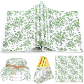 Marspark floral wax paper green wrapping for food baskets, greaseproof and easy to fold.