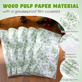 Marspark green floral wax paper enhances spring party decor and serving.