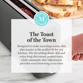 Martha Stewart 2-Slice Long Slot Toaster integrated cord wrap keeps cords tidy.