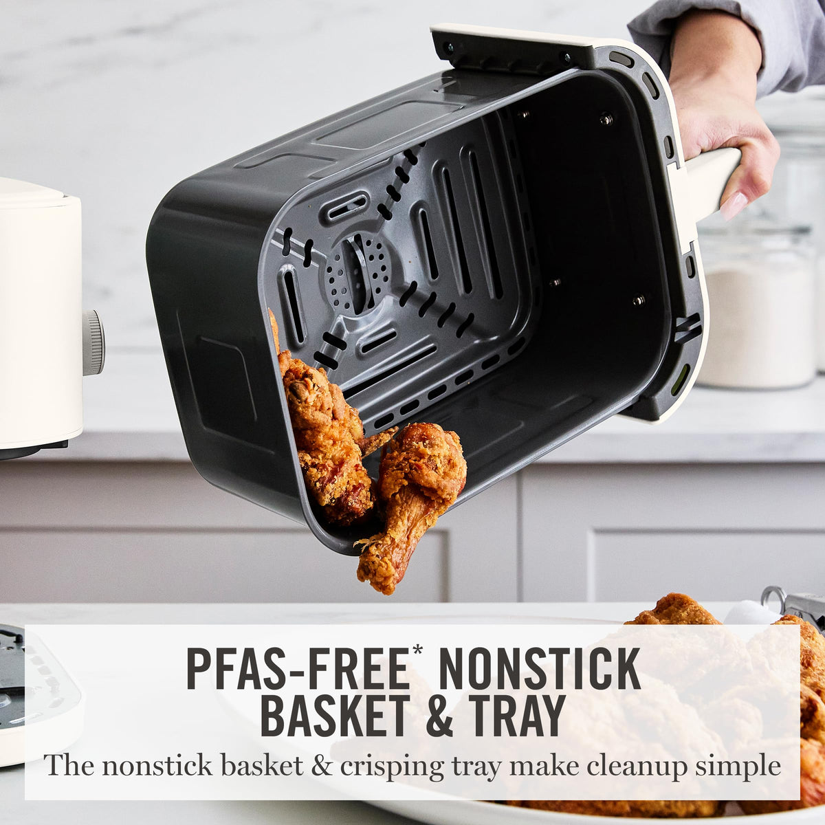Martha Stewart 6QT Air Fryer PFAS-free nonstick interior for easy cleanup.