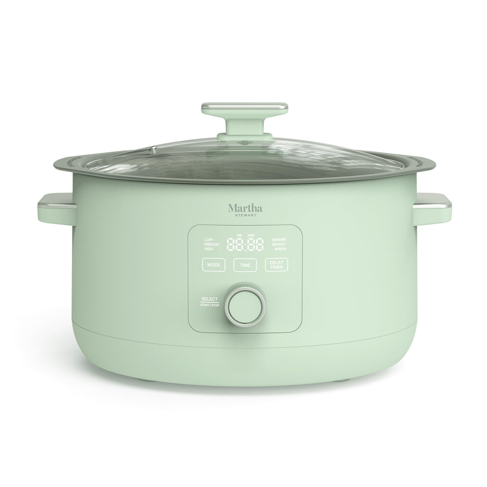 Martha Stewart 8-Quart Slow Cooker capacity for large family meals.