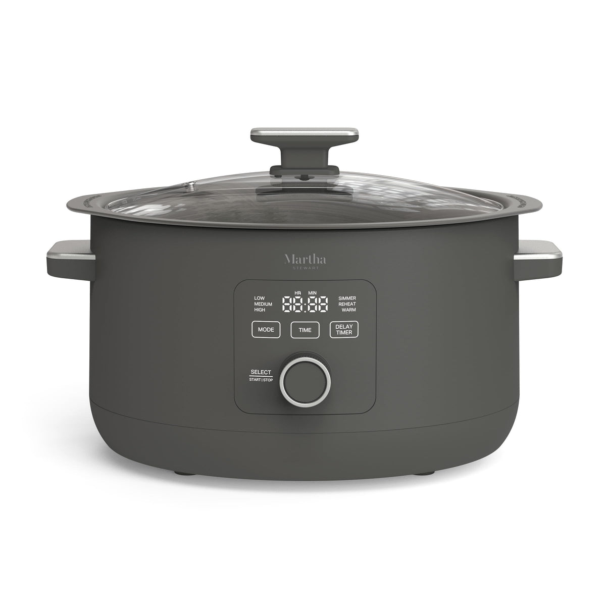 Martha Stewart 8 Qt slow cooker showing large capacity for gatherings.