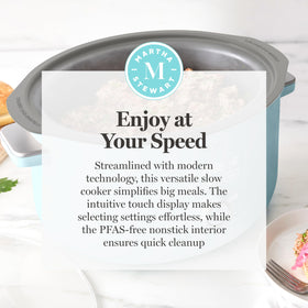 Martha Stewart slow cooker keep-warm mode ensures ready-to-serve meals.