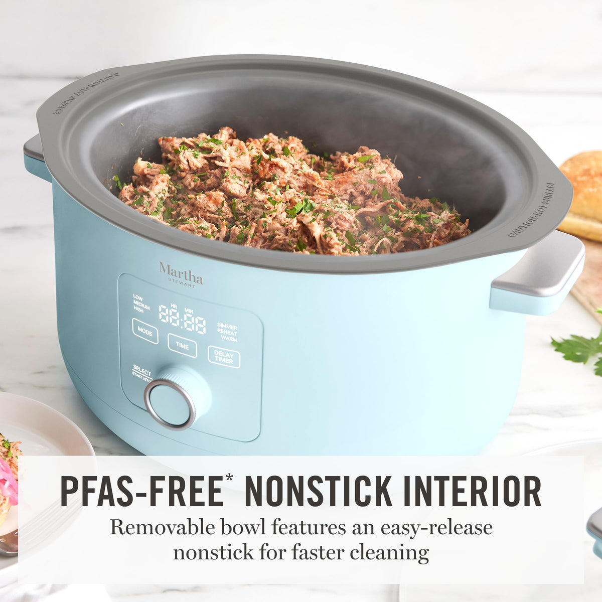 Martha Stewart slow cooker removable bowl highlights easy stovetop searing.