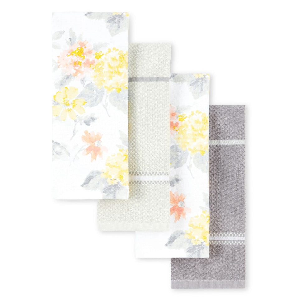 Martha Stewart Amber Floral towels front view with diamond texture for display and cleaning.