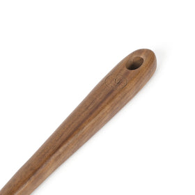 Martha Stewart Bainford walnut handles close-up—ergonomic grip for comfortable cooking.