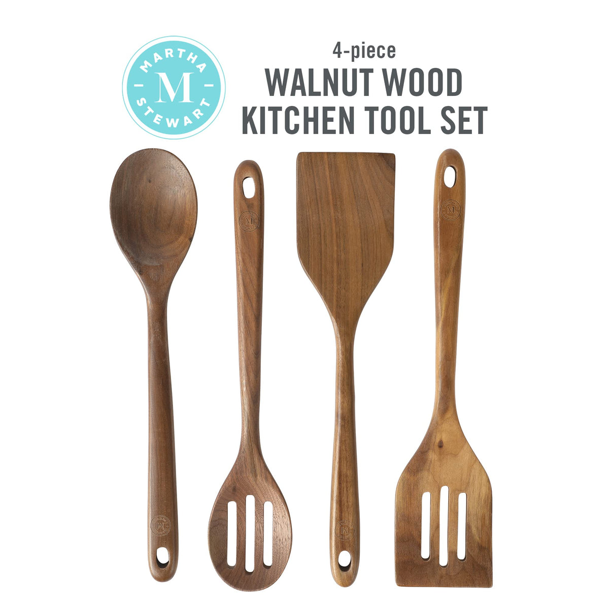 Martha Stewart Bainford walnut slotted spoon—safe on nonstick surfaces.