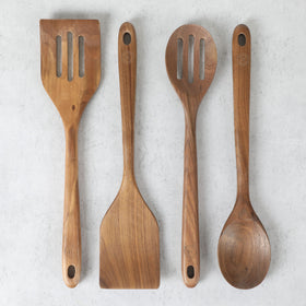 Martha Stewart Bainford walnut slotted turner—draining liquids while sautéing.