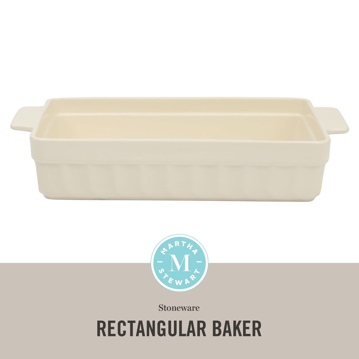 Martha Stewart Broadbrook cream glaze surface adds elegance and even heat distribution.