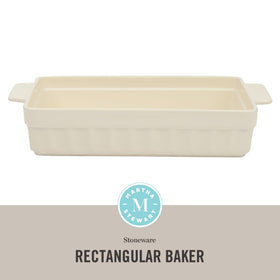 Martha Stewart Broadbrook cream glaze surface adds elegance and even heat distribution.
