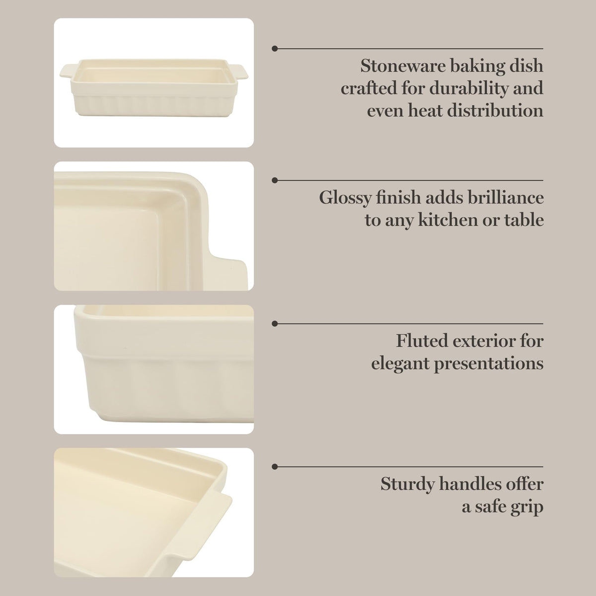 Dishwasher safe stoneware simplifies cleanup after casseroles, lasagna, and roasts.