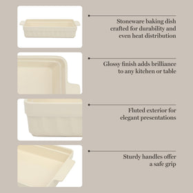 Dishwasher safe stoneware simplifies cleanup after casseroles, lasagna, and roasts.