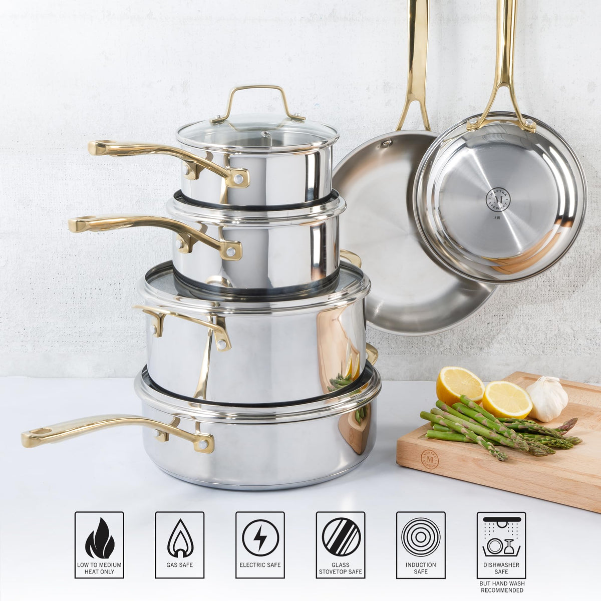 Martha Stewart Castelle glass lids provide visibility and reduce boil-overs