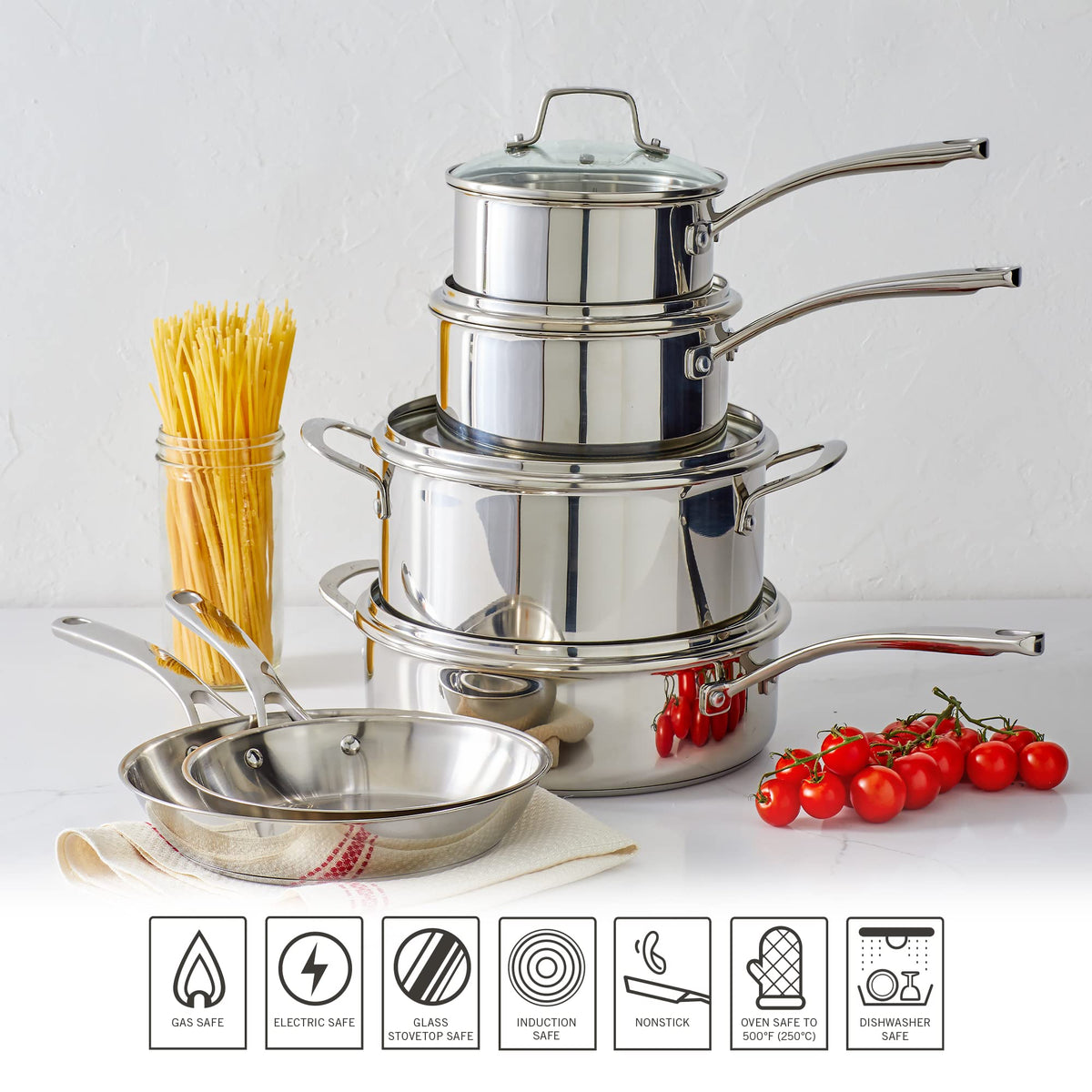 Martha Stewart Castelle set shown together for induction-ready, stylish cooking