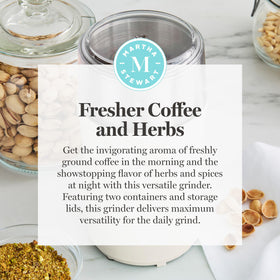 Removable bowls and lid on Martha Stewart grinder simplify cleanup after grinding.