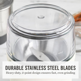 Safety lock on Martha Stewart grinder ensures secure operation with lid in place.