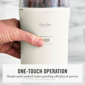 Stainless steel blades on Martha Stewart grinder provide fast, even grinding.