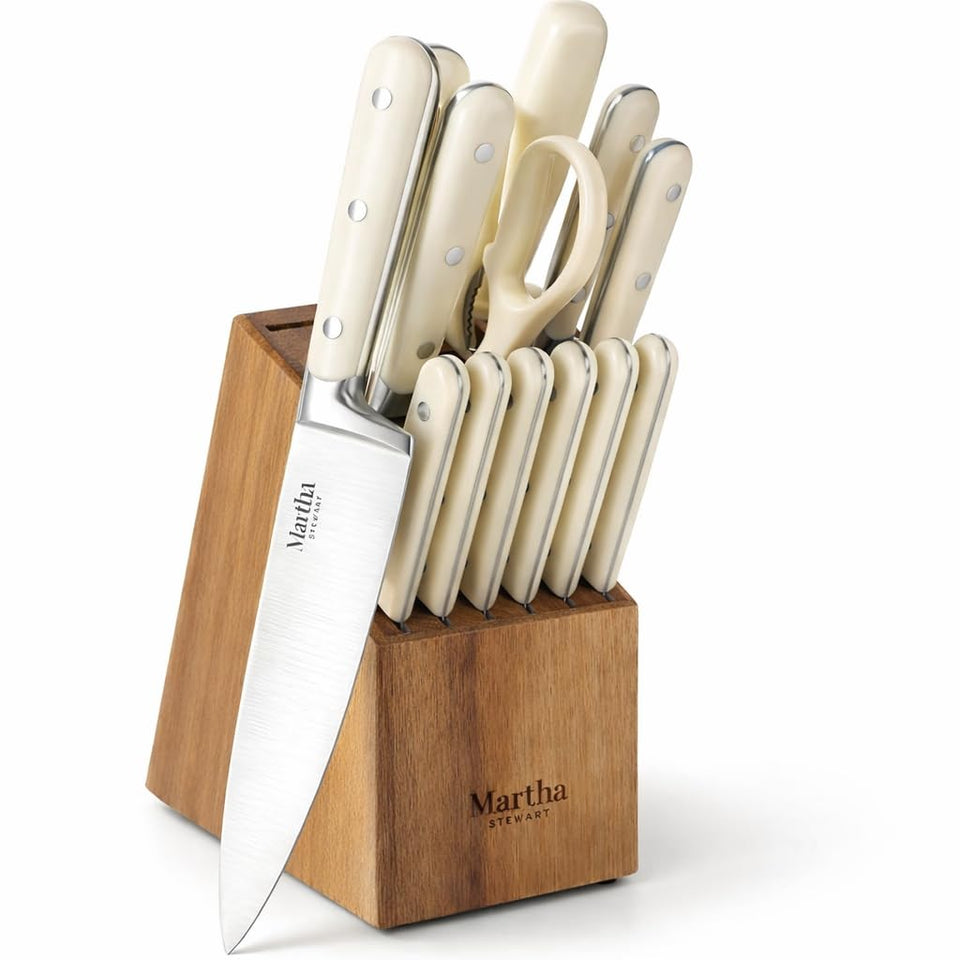 Martha Stewart Eastwalk 14pc cutlery set shown for precise prep and balanced grip