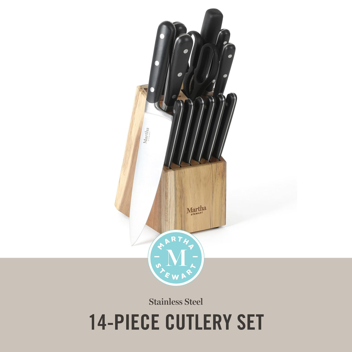 Martha Stewart Eastwalk 7-inch santoku knife; ergonomic triple-riveted handle for comfortable prep.