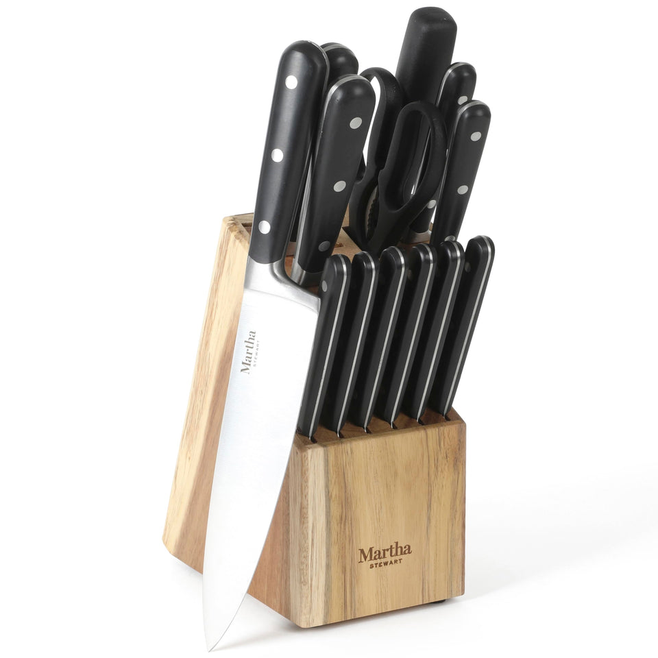 Martha Stewart Eastwalk 8-inch chef knife; forged high-carbon blade for precise cuts.