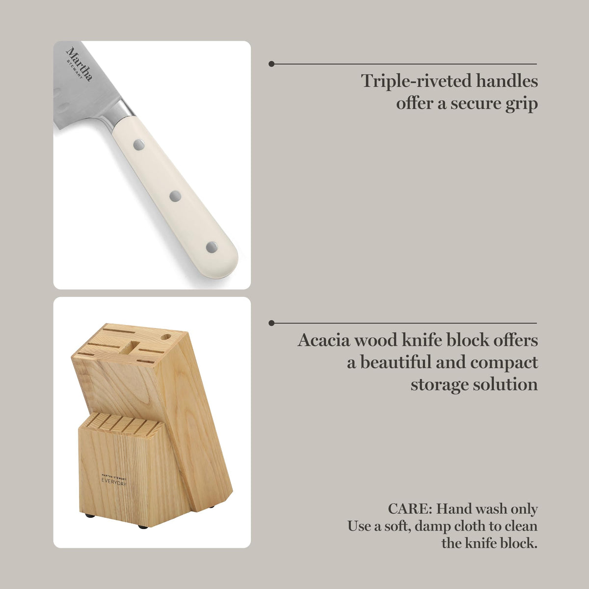 Inside view of Eastwalk knife block showing secure blade placement