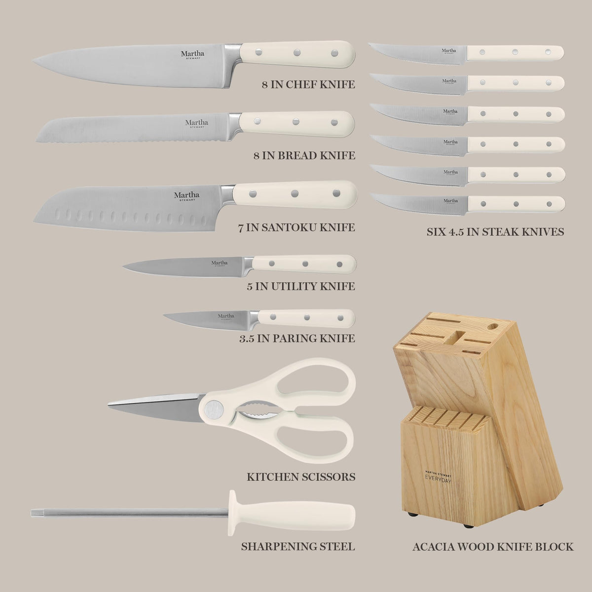 Eastwalk shears and sharpening steel included for versatile prep and maintenance