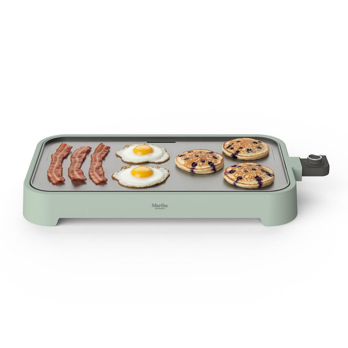 Martha Stewart electric griddle on a 22x12 surface for multiple pancakes and eggs.