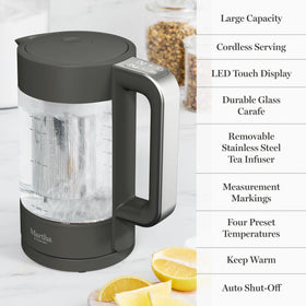 Martha Stewart Electric Kettle durable glass carafe design.