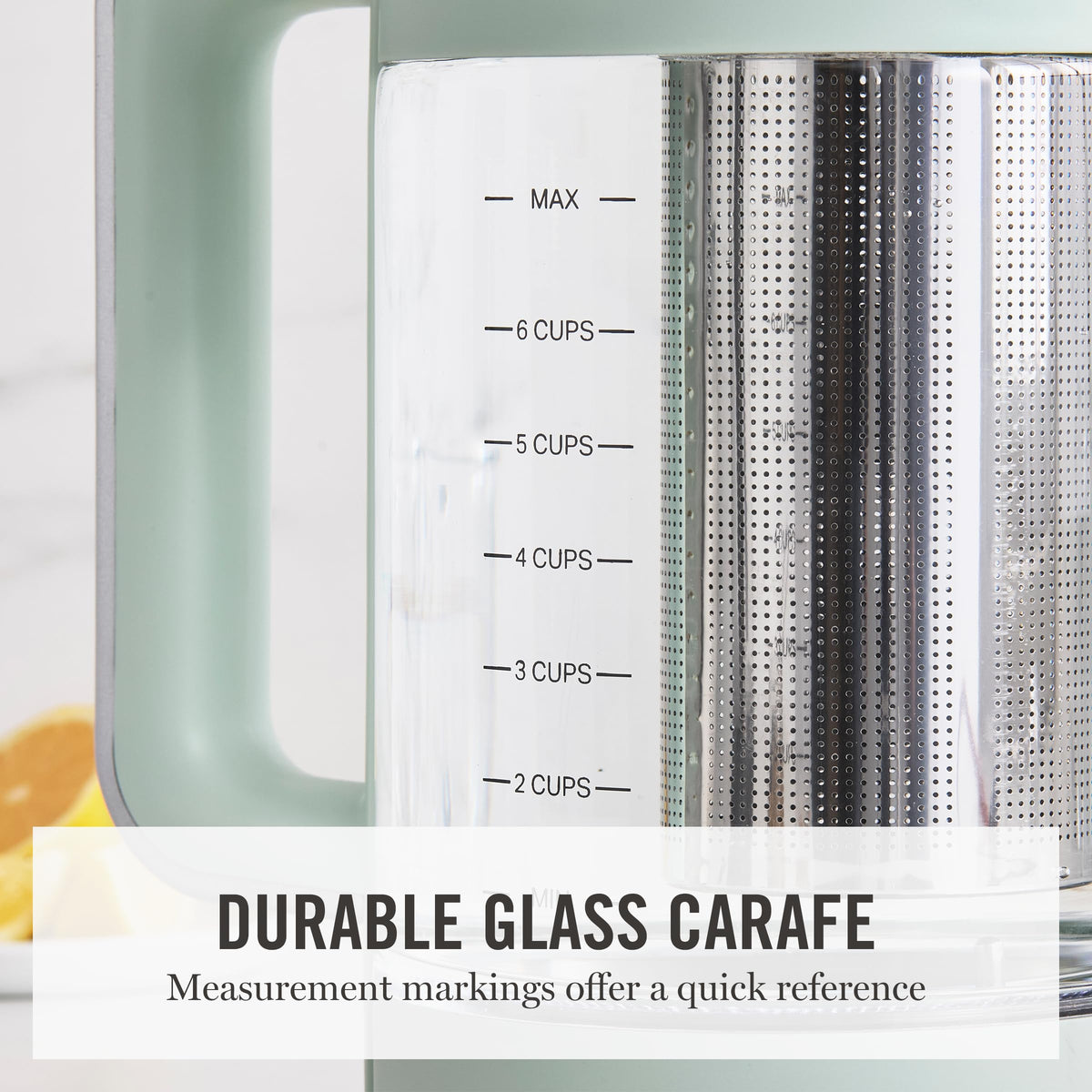 Martha Stewart Electric Kettle glass carafe for clear water level monitoring