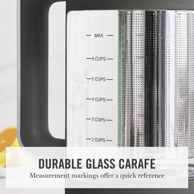 Martha Stewart Electric Kettle glass carafe shows water level clearly.