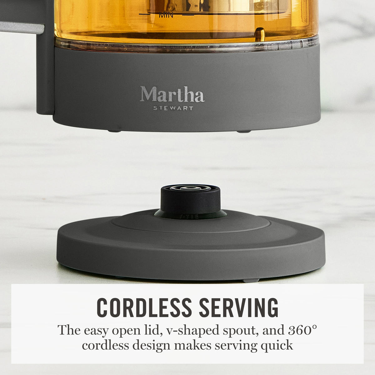 Martha Stewart Electric Kettle rapid boil for faster coffee and tea.
