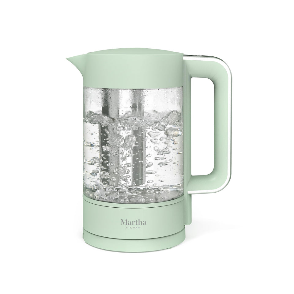 Martha Stewart Electric Kettle with removable stainless steel tea infuser for easy loose leaf brewing