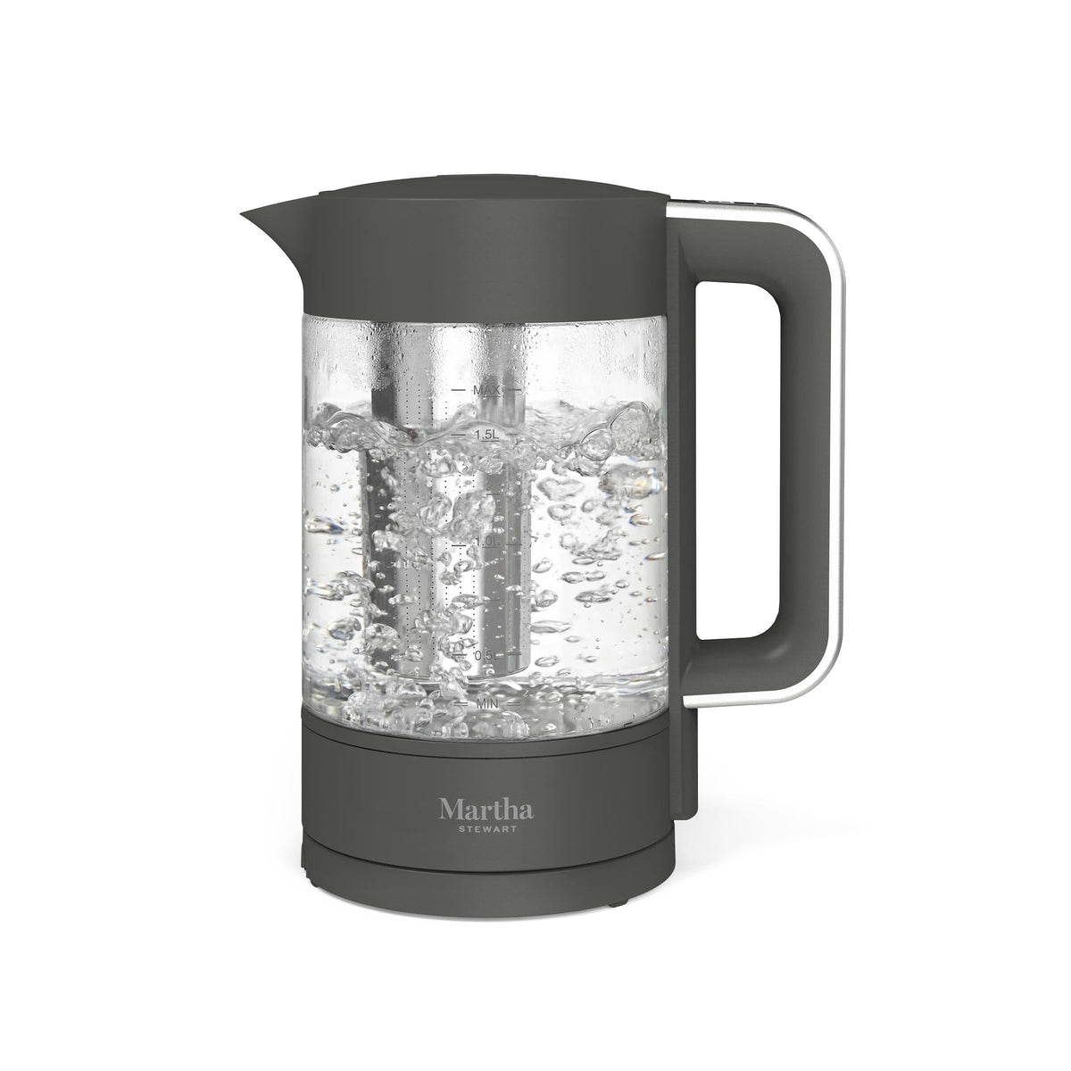 Martha Stewart Electric Kettle with removable tea infuser for loose-leaf tea.
