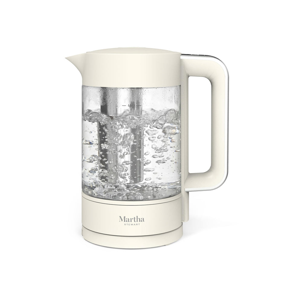 Martha Stewart electric kettle with removable infuser for easy loose-leaf tea brewing