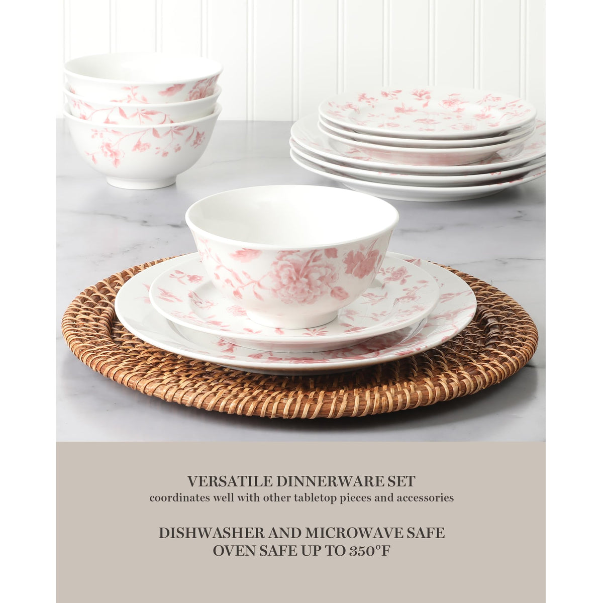 Full Empress Bouquet dinnerware set shown together for cohesive entertaining visuals on a table.
