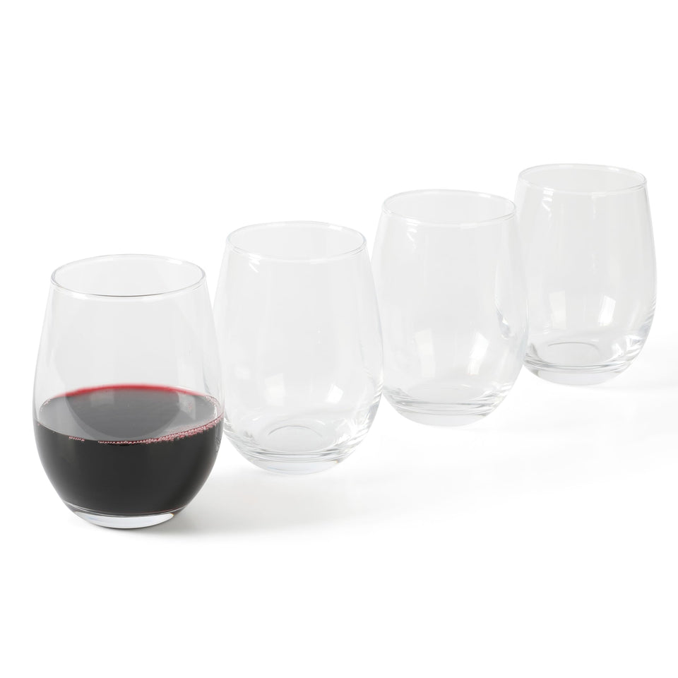 Martha Stewart Farrow stemless wine glasses with an easy grip for everyday use.
