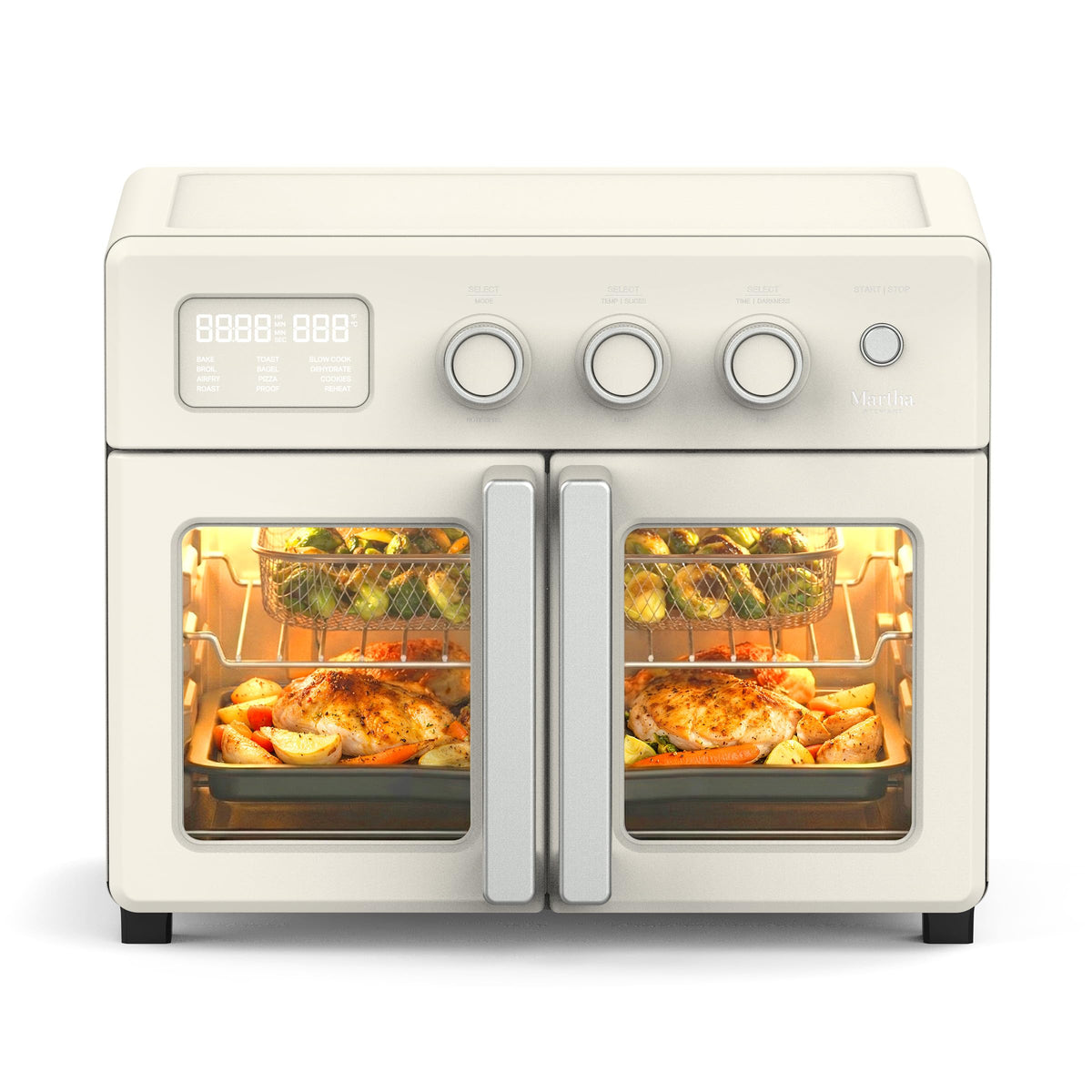 Martha Stewart French Door Air Fry Oven front view shows spacious 34QT capacity for family meals