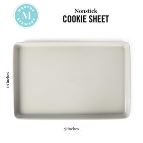 Martha Stewart Gallen cookie sheet carbon steel construction for quick heat response.