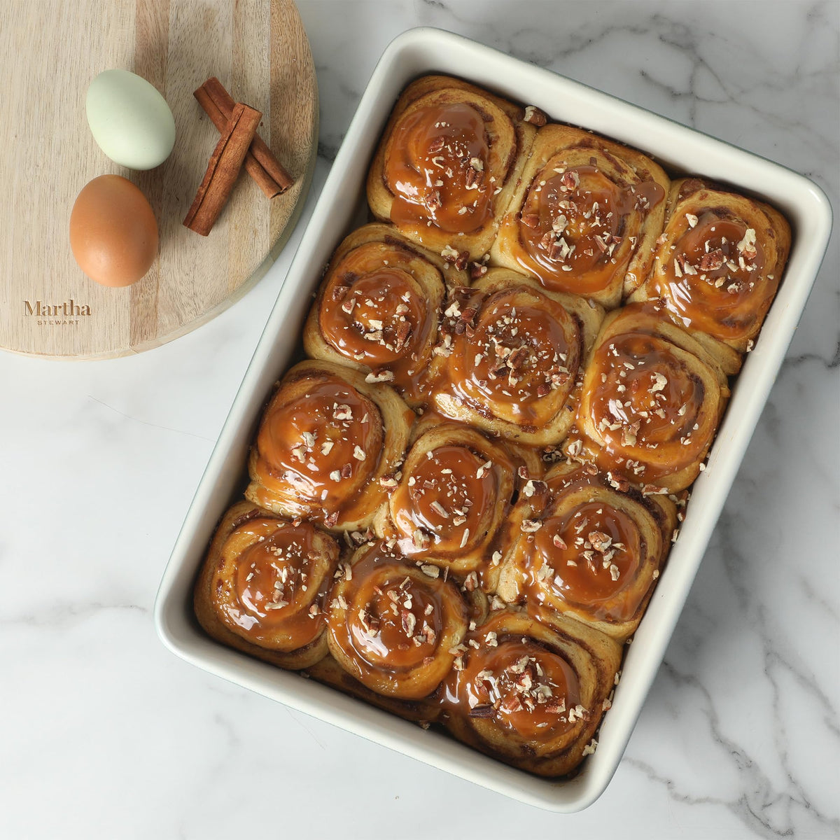 Martha Stewart Gallen two 8-inch round cake pans for even-layer cakes.
