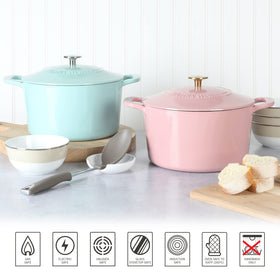 Martha Stewart Gatwick 7qt induction-friendly Dutch oven on stove.