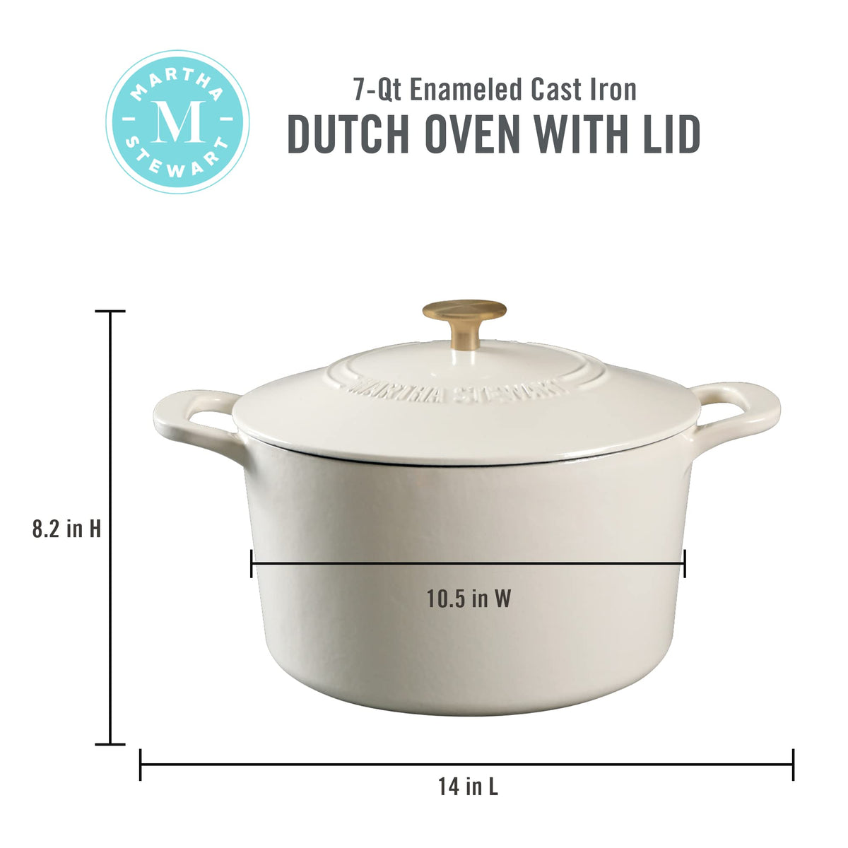 Martha Stewart Gatwick Dutch oven lid with gold knob seals moisture for tender braises