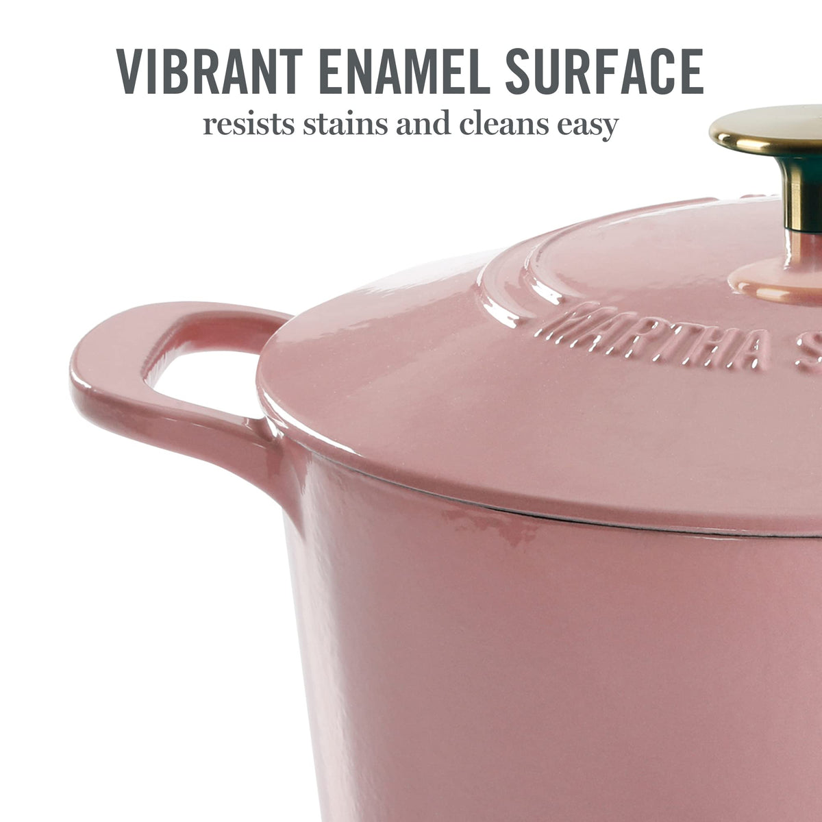 Martha Stewart Gatwick enamel finish adds easy cleanup and vibrant presentation