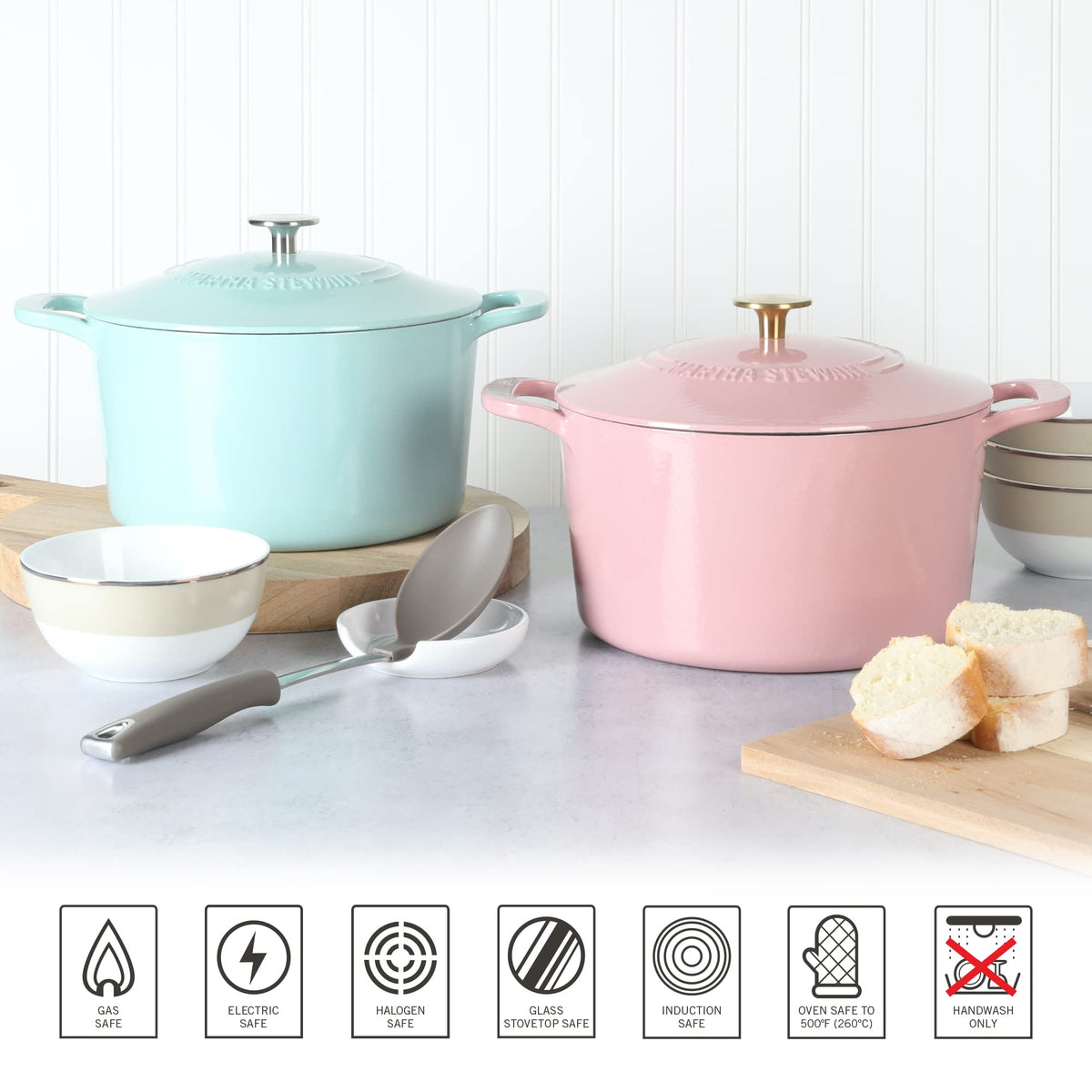 Martha Stewart Gatwick wide handles simplify moving from stove to oven